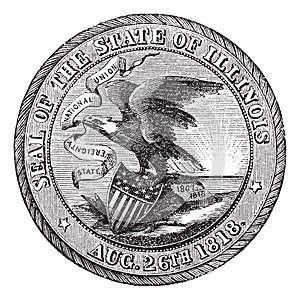 Great Seal of the State of Illinois  USA vintage engraving