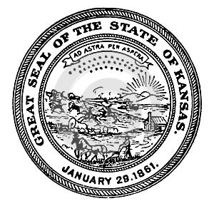 The Great Seal of the State of Kansas, 1861, vintage illustration