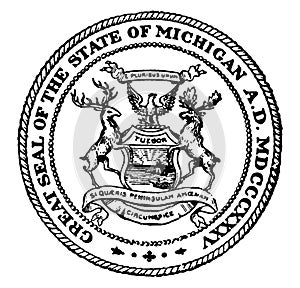 The Great Seal of the State of Michigan, vintage illustration