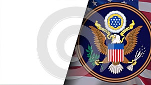 Great Seal of the United States. American Bold Eagle National Symbol. American eagle, 3d rendering. USA flag and sign of White