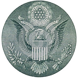 Great Seal of United States from reverse of one dollar bill.