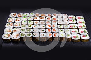 Great set of traditional hosomaki and futomaki sushi rolls with