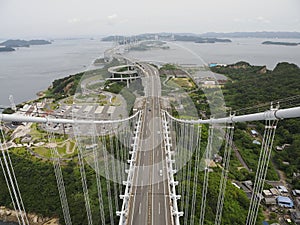 The Great Seto Bridge or Seto Ohashi Bridge viewed from the top of bridge tower