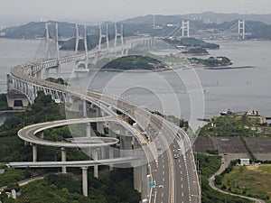 The Great Seto Bridge or Seto Ohashi Bridge viewed from the top of bridge tower