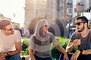 Great shot of attractive group of young friends having fun