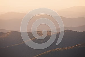 Great Smoky Mountain panoramic on a clear blue sky day in October during the Autumn season