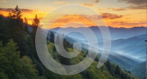 Great Smoky Mountains National Park Scenic Sunrise Landscape