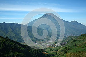 Ruralscape valley mountains at dieng