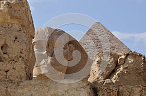 The Great Sphinx of Egypt and The Great Pyramid detail