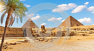 The Great Sphinx and the Egypt Pyramid Complex famous Wonder of the World, Giza, Africa