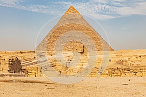 Great Sphinx of Giza in front of the Pyramid of Khafre in Giza