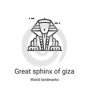 great sphinx of giza icon vector from world landmarks collection. Thin line great sphinx of giza outline icon vector illustration