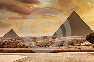 Great Sphinx of Giza and pyramid, Cairo Egypt