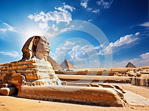 The Great Sphinx of Giza with Pyramids in the Background