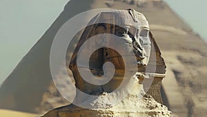 The Great Sphinx next to the Pyramids of Egypt in the desert of Giza