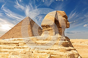 The Great Sphinx and the Pyramid of Cheops, Giza, Egypt