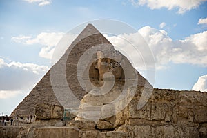 The Great Sphinx and pyramid of Khafre in Giza
