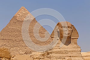 Great Sphinx and Pyramid of Khafre in Giza