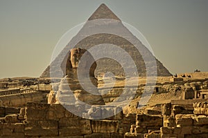 The Great Sphinx and the Pyramid of Khafre at Giza, Egypt