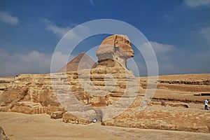 Great sphinx and pyramids of ancient Egypt in Giza, Cairo, Africa