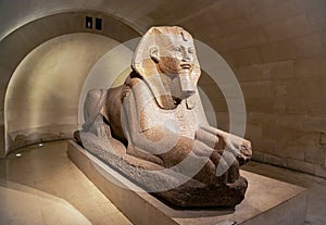 The Great Sphinx statue, carved from a single piece of pink granite