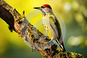 Great spotted woodpecker Dryocopus martius, Male Green Woodpecker Picus erythrorhynchus perched on a tree, AI Generated