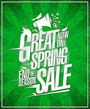 Great spring sale, end of season sale vector poster or web banner