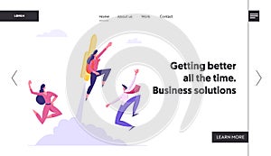 Great Start, Career Boost, Fast Business Growth Website Landing Page, Cheerful Colleagues See Off Businessman Flying Off photo