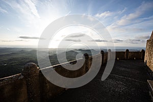 Great stone wall in front of a amazing sunrise