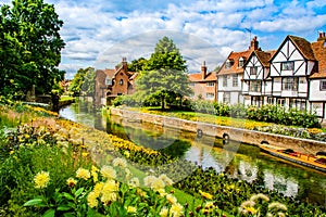 The Great Stour river banks in Canterbury, Kent, UK