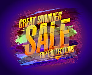 Great summer sale vector banner mockup with colored blots