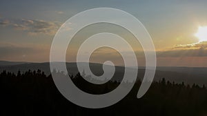 Great sunset view over the forest in bavaria