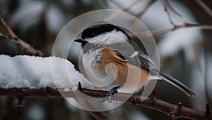 Great tit perched on winter tree branch generated by AI