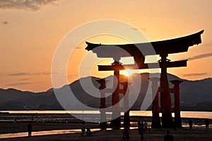 Great tori of Miyajima in the sunset