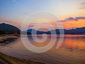 Great Torii of Itsukushima Shinto Shrine at sunset