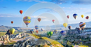 The great tourist attraction of Cappadocia - balloon flight. Cap