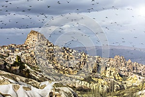 The great tourist attraction of Cappadocia - balloon flight. Cap. Hill, beauty.