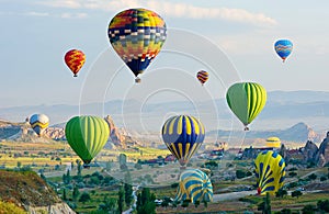 The great tourist attraction of Cappadocia - balloon flight. Cappadocia, Turkey