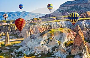 The great tourist attraction of Cappadocia - balloon flight. Cap photo