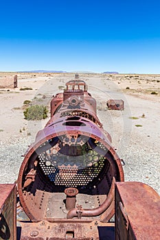 Great Train Graveyard or steam locomotives cemetery at Uyuni, Bolivia