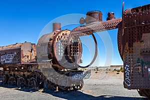 Great Train Graveyard or steam locomotives cemetery at Uyuni, Bolivia