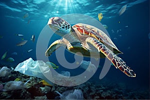 Great Turtles tropical diving in garbage