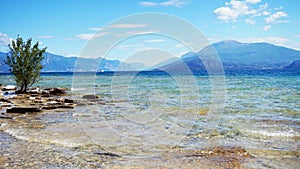 Great view of Lake Garda from Sirmione beach, Italy.