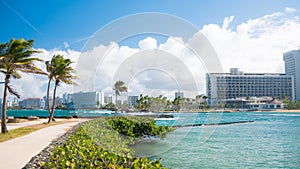 Great view of the sea on a beautiful windy day at Condado beach, San Juan, Puerto Rico