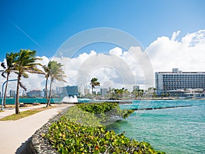 Great view of the sea on a beautiful windy day at Condado beach, San Juan, Puerto Rico