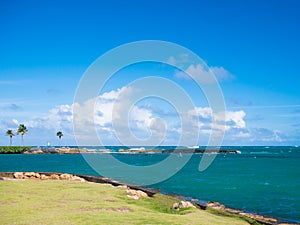 Great view of the sea on a beautiful windy day at Condado beach, San Juan, Puerto Rico