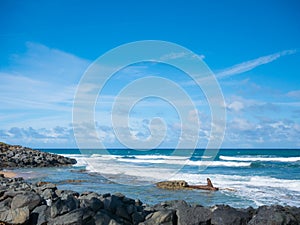 Great view of the sea on a beautiful windy day at Condado beach, San Juan, Puerto Rico