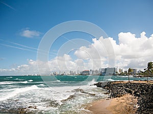 Great view of the sea on a beautiful windy day at Condado beach, San Juan, Puerto Rico