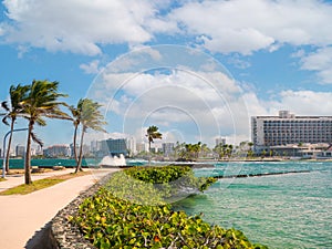 Great view of the sea on a beautiful windy day at Condado beach, San Juan, Puerto Rico