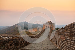 Great wall of china in autumn dusk